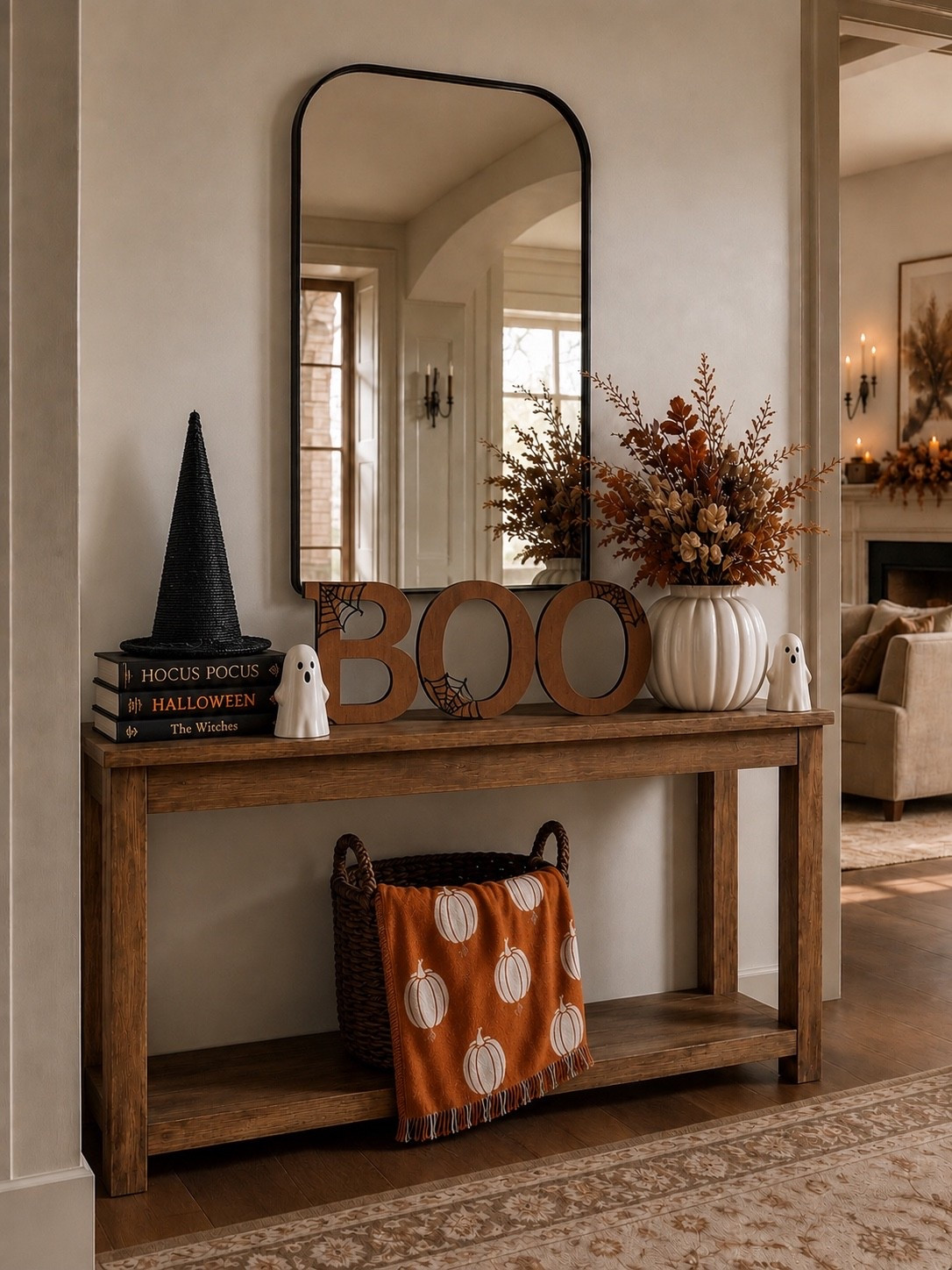Simple Halloween Console Table Decor You’ll Love 🖤🎃

Create a warm Halloween welcome with just a few thoughtfully styled pieces! A statement mirror, cozy fall florals, spooky books, glowing ghost accents, and a classic BOO sign come together for a look that’s festive without feeling overdone. It’s the perfect blend of cozy fall and subtle Halloween charm.

Follow @farmtotablecreations on Instagram for more cozy home finds and trending decor.

#LTKHome #HalloweenDecor #HalloweenHome #ConsoleTableDecor #EntrywayDecor #FallDecor #NeutralHalloween #SpookySeason #HomeStyling #PumpkinDecor #CozyHome #SeasonalDecor #ModernFarmhouse #HomeInspiration #FarmToTableCreations

#LTKHome #LTKSaleAlert