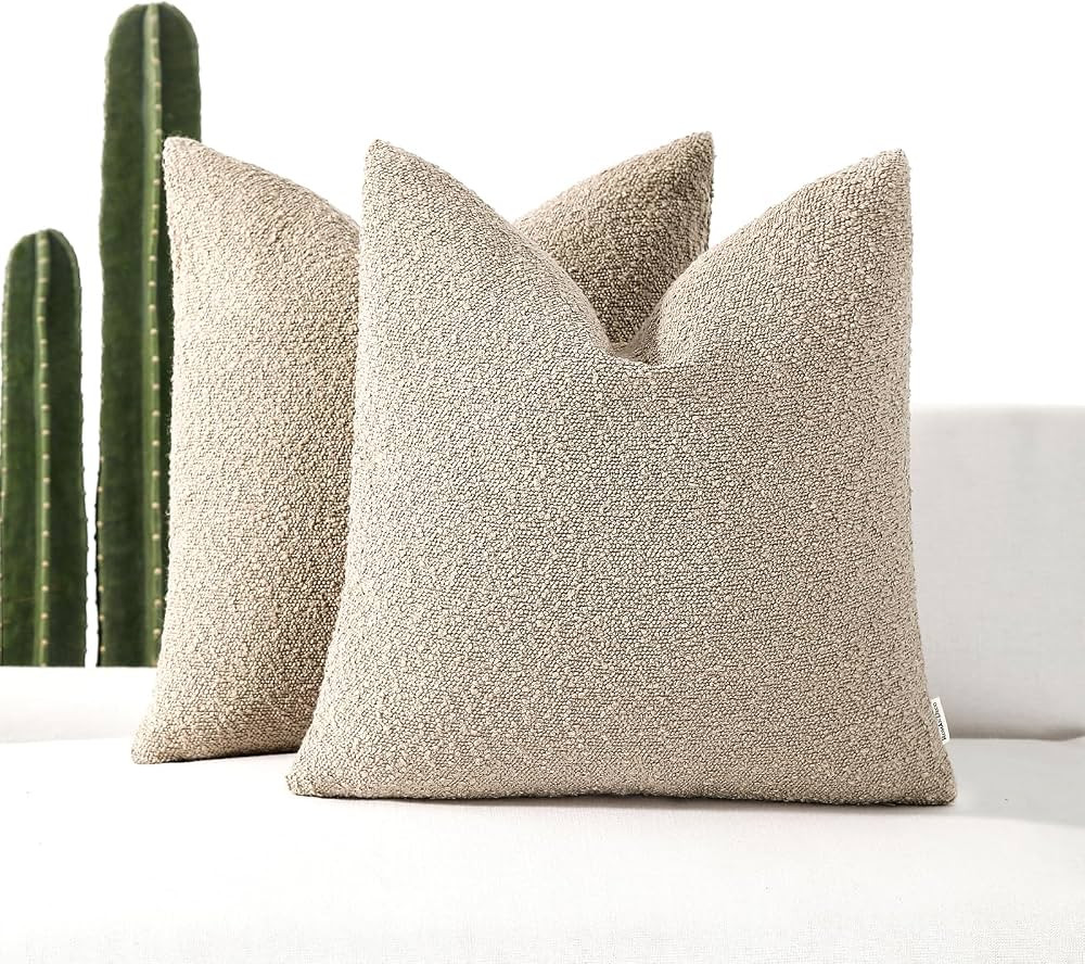 Boucle Decorative Throw Pillow Covers for Couch Set of 2, 18x18 inches, Oatmeal | Amazon (US)