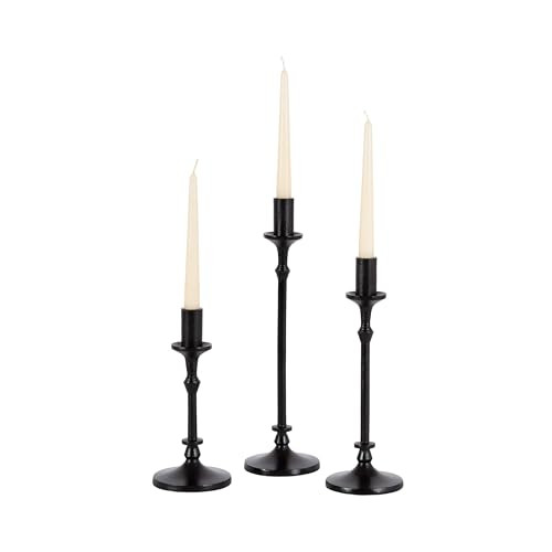 Kate and Laurel Lahari Vintage Three-Piece Taper Candle Holder Set; Set of 3; Black; Cast Aluminum Metal Candlestick Holders for Dining Table or Fireplace Mantel Display | Amazon (US)