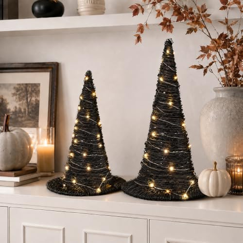 2Pcs Halloween Rattan Witch Hat Table Decor with String Light Party Supplie | Amazon (US)