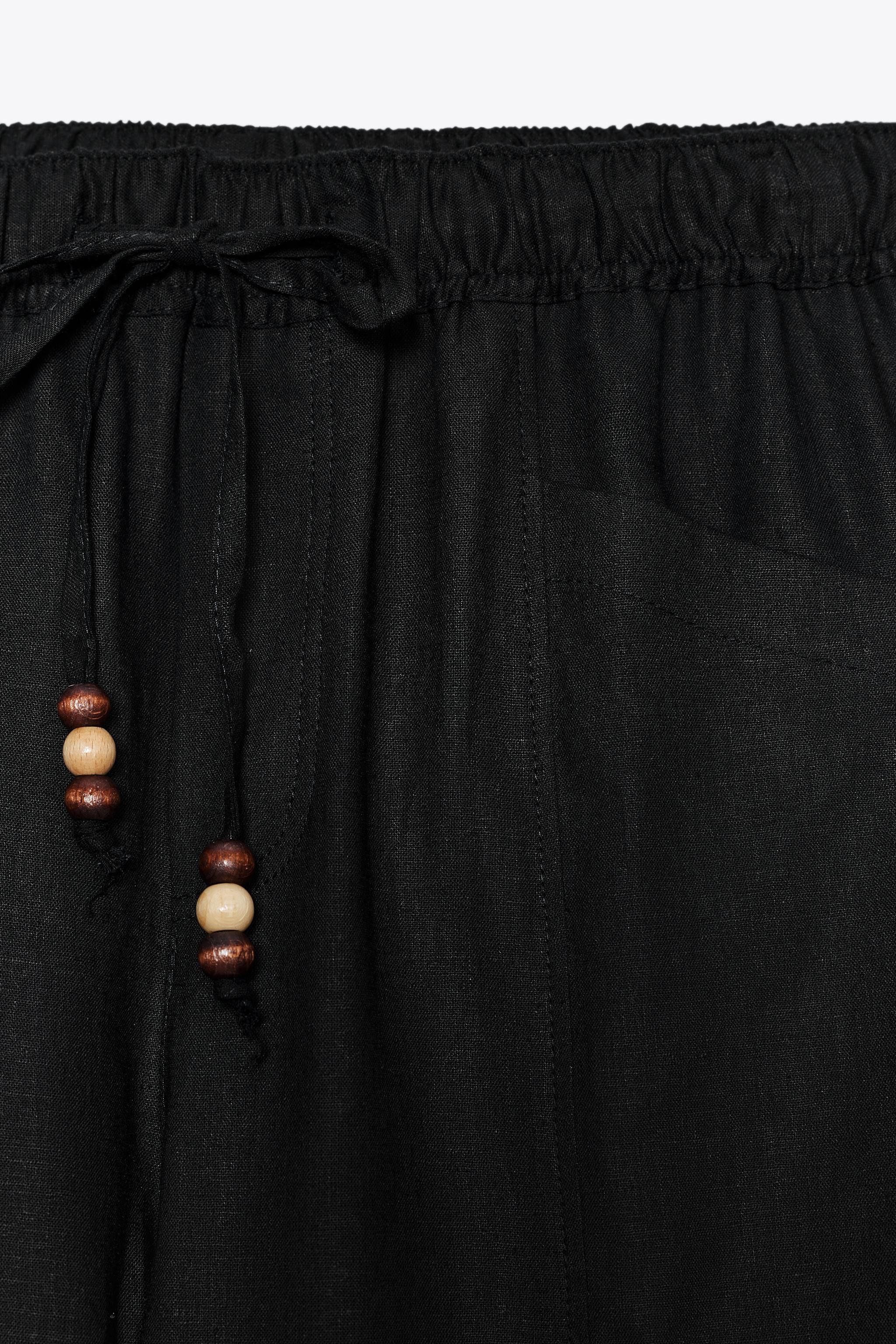 LINEN BEADED DRAWSTRING PANTS | Zara US