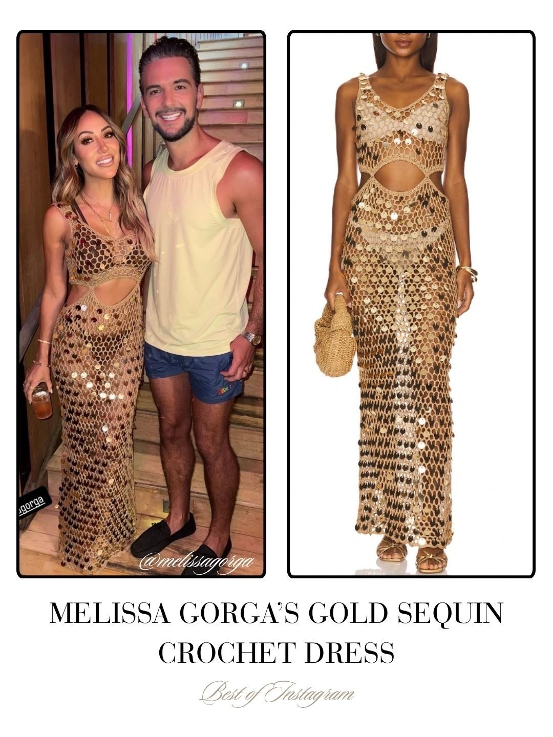 Melissa Gorga’s Gold Sequin Crochet Dress 📸 = @melissagorga