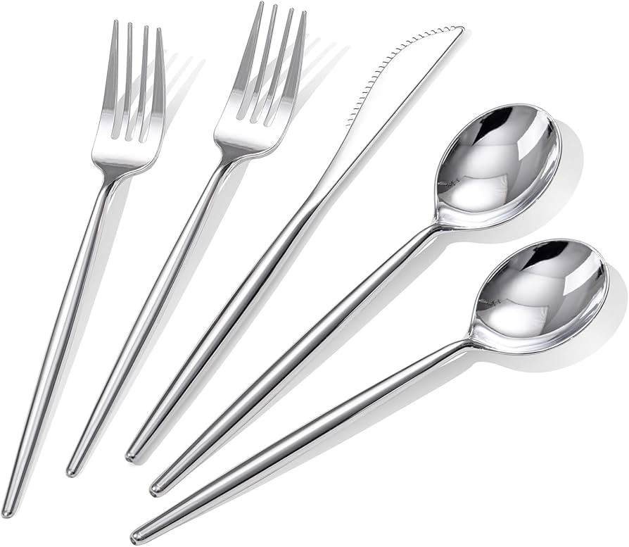 Rubtlamp 90Pcs Silver Plastic Silverware, Silver Plastic Utensils, Plastic Cutlery Include 30 Kni... | Amazon (US)