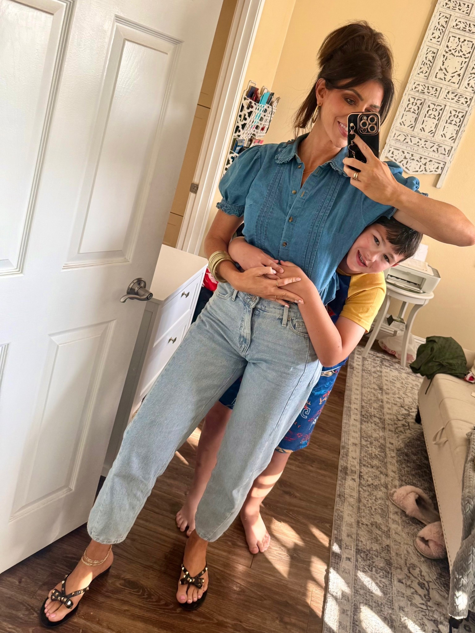 Love a cute denim on denim look! Wearing a medium in the top and size 6 in the jeans.

#LTKootd #LTKmomlife