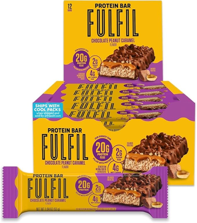 FULFIL Protein Bars, Chocolate Peanut Caramel Flavored, Gluten Free with 20g Protein, Pantry Stap... | Amazon (US)