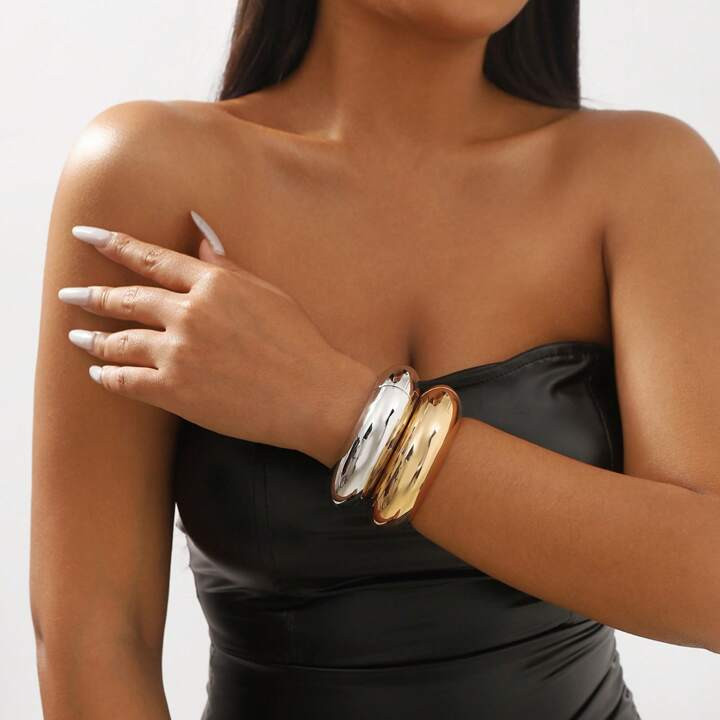 2024 New Arrival Fashion Jewelry Smooth Round Bracelet Classic Spring Open Metal Alloy Plated Cuf... | SHEIN