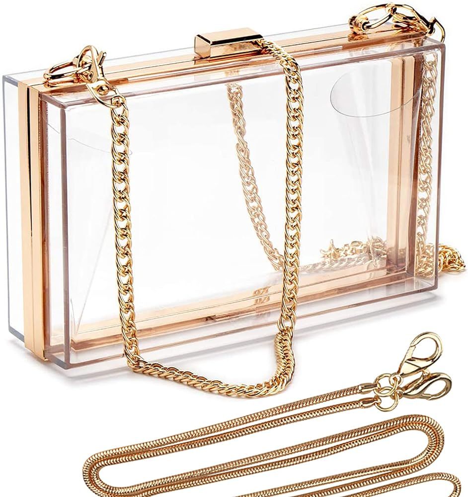 Clear Purse Acrylic Box Evening Clutch Bag Crossbody Shoulder Handbag for Women | Amazon (US)