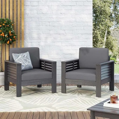 ( Set of 2) Outdoor Acacia Wood Club Chairs with Cushions | Wayfair North America