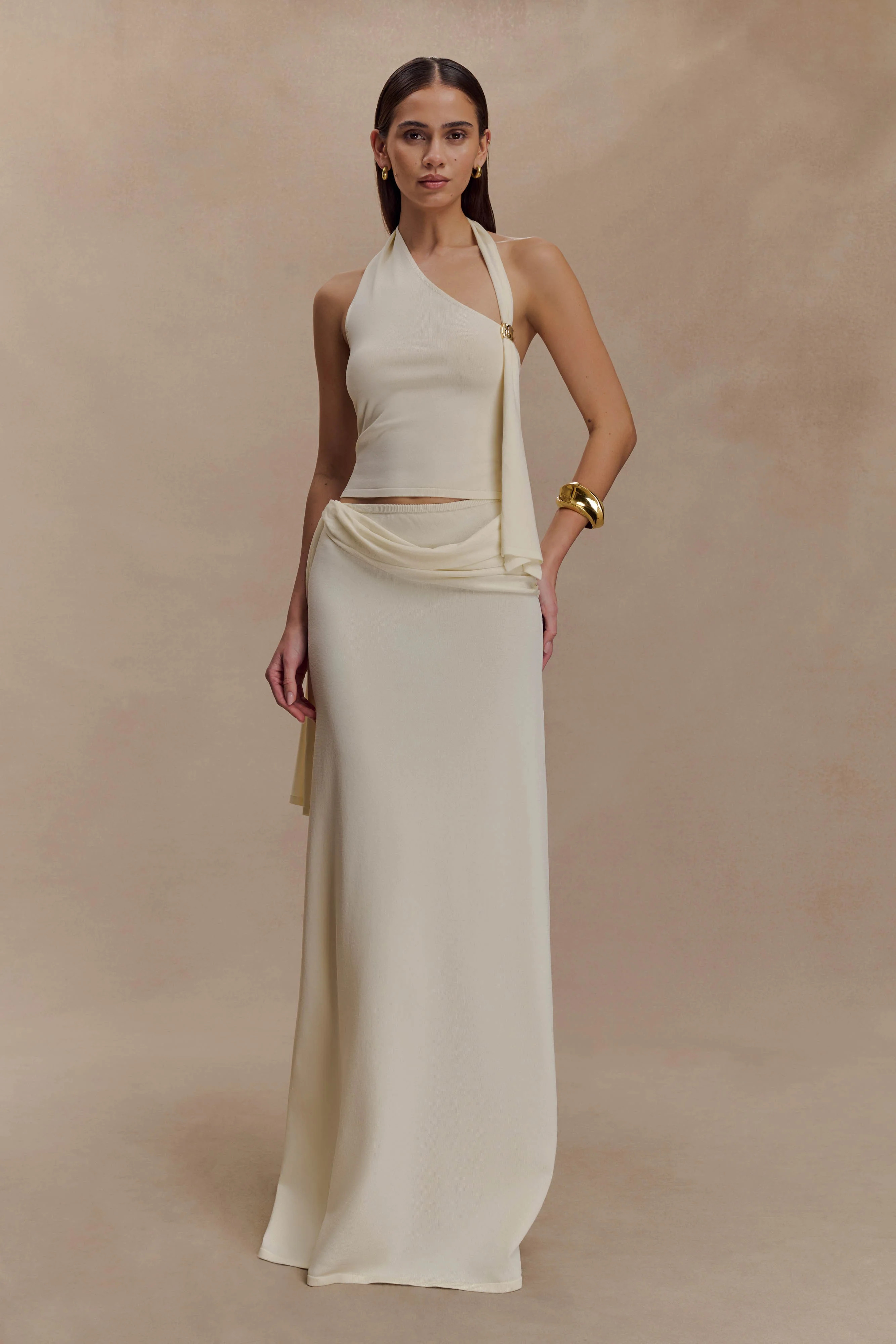 Bowie Low Rise Knit Maxi Skirt - Ivory | MESHKI US