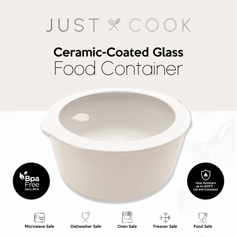 Just Cook Ceramic Glass Small Round Food Storage Container 32.1 Oz or 4 Cups, Ideal Use for Meal ... | Walmart (US)