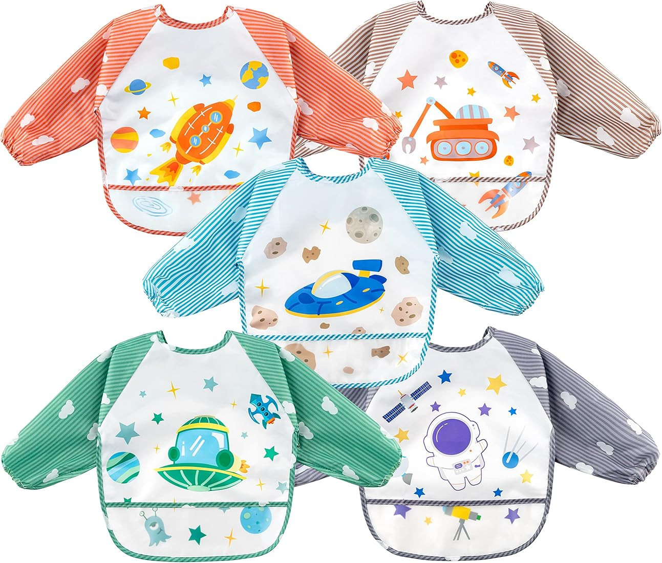 R HORSE 5Pcs Long Sleeved Bib for Babies Toddlers Waterproof Sleeved Bib with Great Capacity Pock... | Amazon (US)