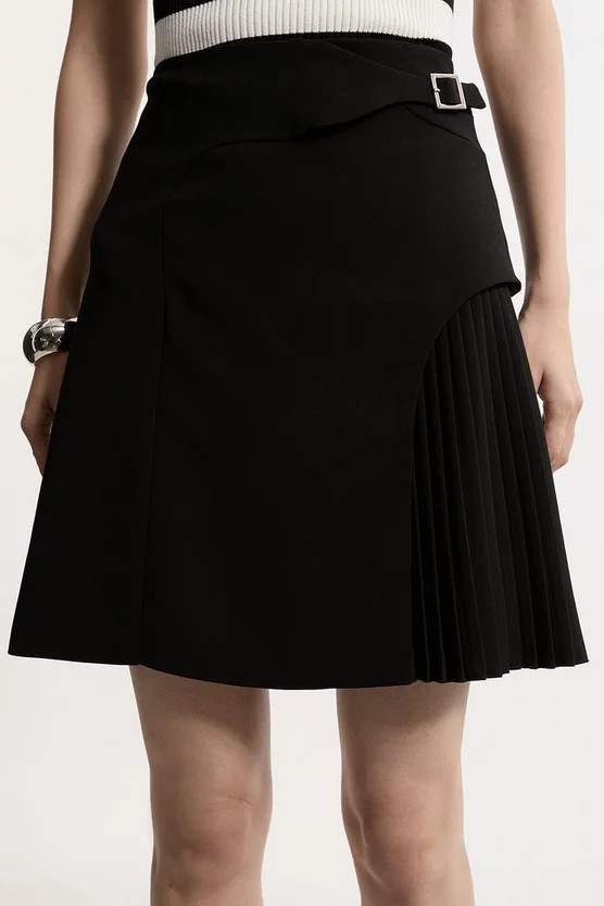 Tailored Buckle Detail Pleated Mini Skirt | Karen Millen | Karen Millen US