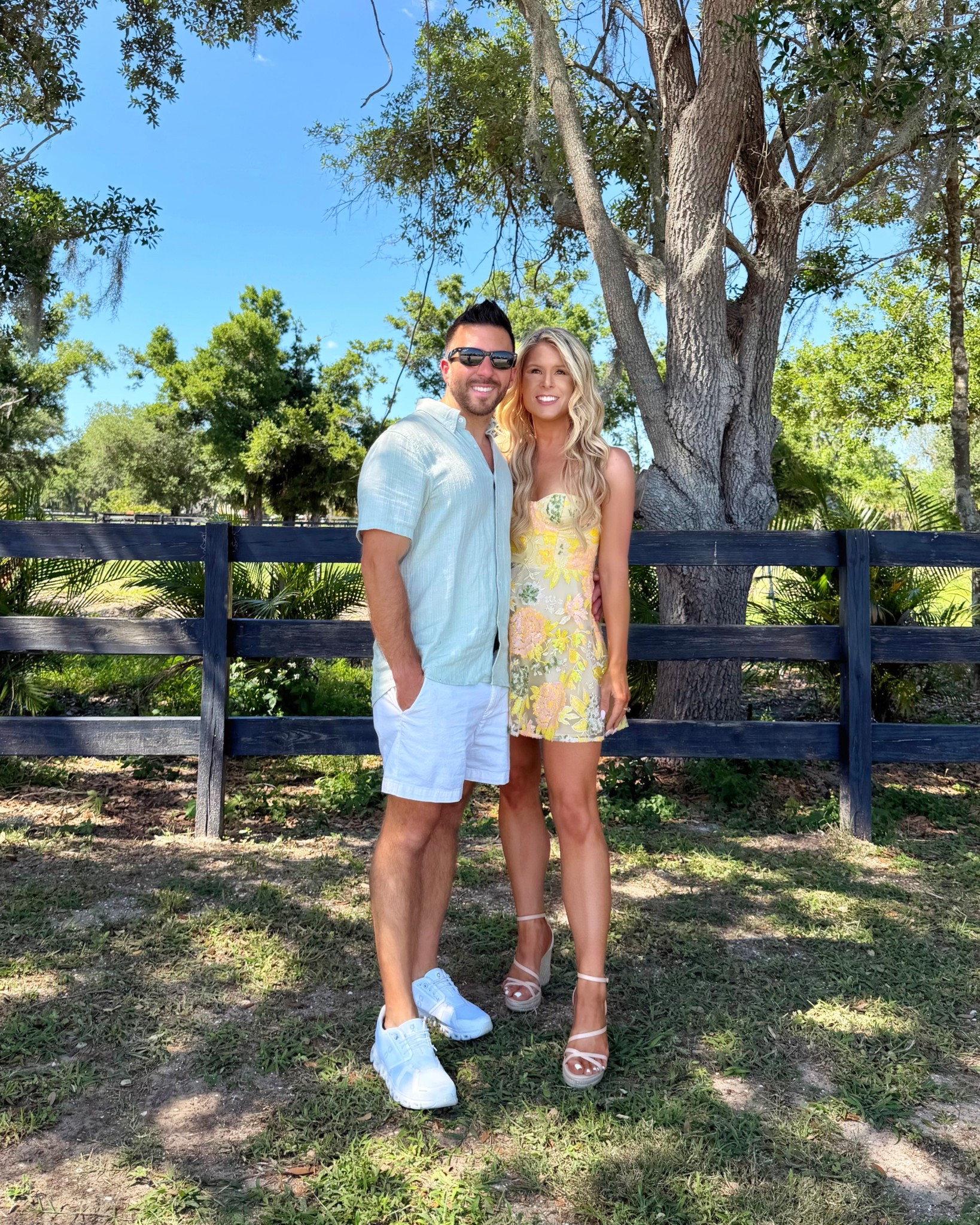 Spring Dress! I’m wearing an XS in this yellow strapless mini dress. It has an adorable floral sequin pattern and sweetheart neckline. I paired this floral dress with neutral wedges. My husband matched the floral pattern on my yellow dress with a light green linen-blend button down.  

Sun dress, wedding guest dress, shower guest dress, brunch dress, strapless dress, Mother’s Day dress, 





#LTKootd #LTKSeasonal #LTKSaleAlert