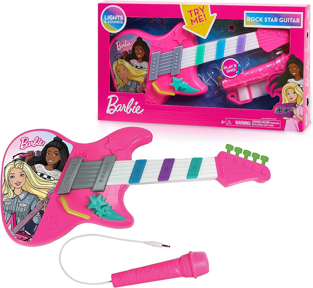 Barbie Rock Star Guitar, Interactive Electronic Toy Guitar with Lights, Sounds, and Microphone, b... | Amazon (US)
