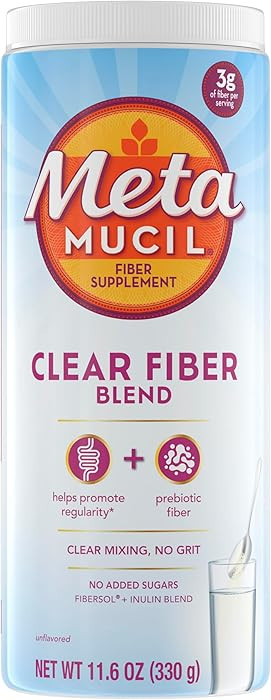 Metamucil Fiber Supplement, Unflavored Clear Mixing Powder, No Grit, No Sugar Added, Plant Based ... | Amazon (US)