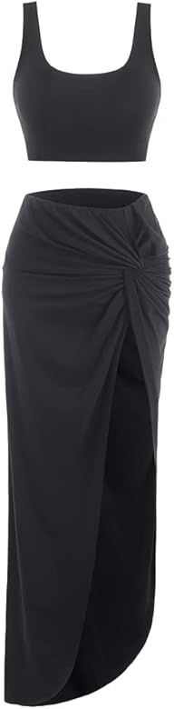 ZAFUL Women's Rib-Knit Twist Cutout Split Side Slinky Solid Tank Dress | Amazon (US)