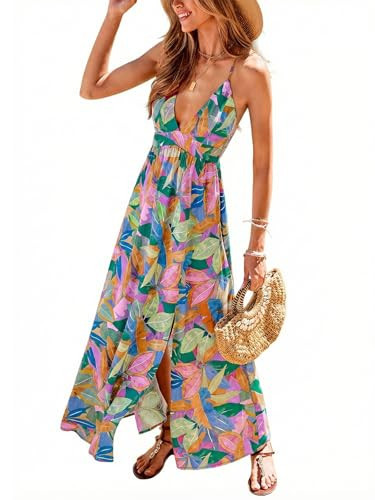 CUPSHE Womens Summer Maxi Dress 2026 Sleeveless Long Sundresses Spaghetti Strap Flowy Boho Beach Vacation Dress, Tropical M | Amazon (US)