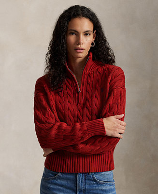 Women's Cable-Knit Cotton Quarter-Zip Sweater | Macy's
