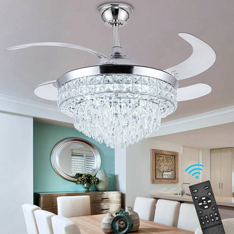 Crystal Ceiling Fan with Light,42Inch Crystal Fandelier, Modern Stepless Dimmable Chandelier Fan ... | Amazon (US)