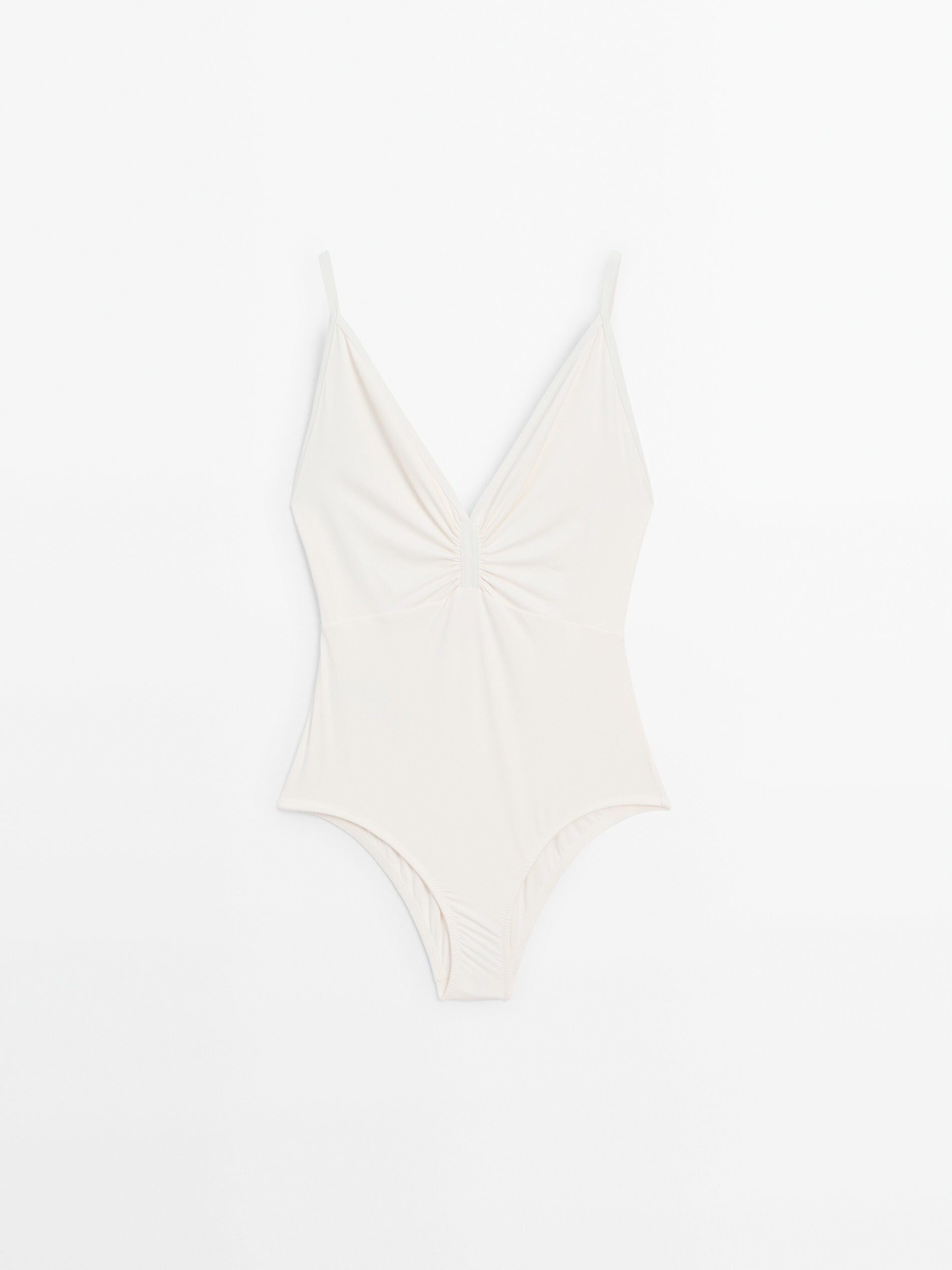 V-neck swimsuit with gathered detail | Massimo Dutti UK