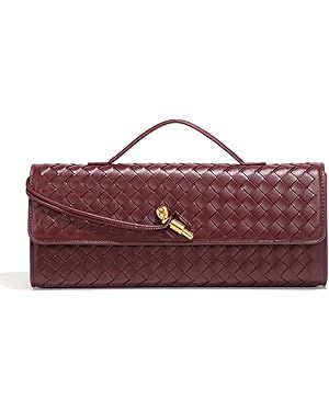 Evening Clutch Bag for Women With Removable Strap Vegan Leather Handmade Woven Shoulder Handbag C... | Amazon (US)