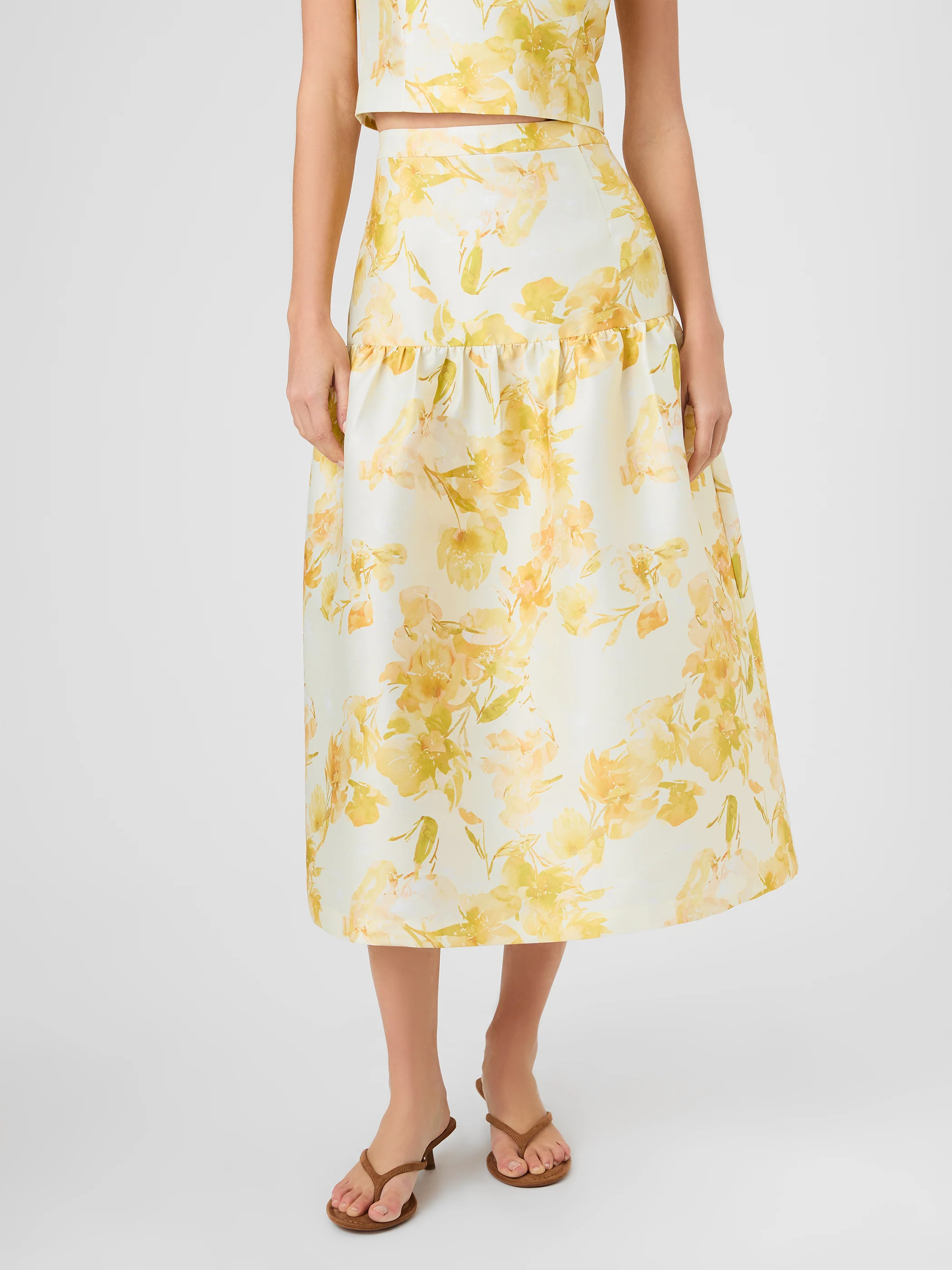 STRUCTURED TAFFETA SOPHIE FLEUR MIDI SKIRT | French Connection (US)