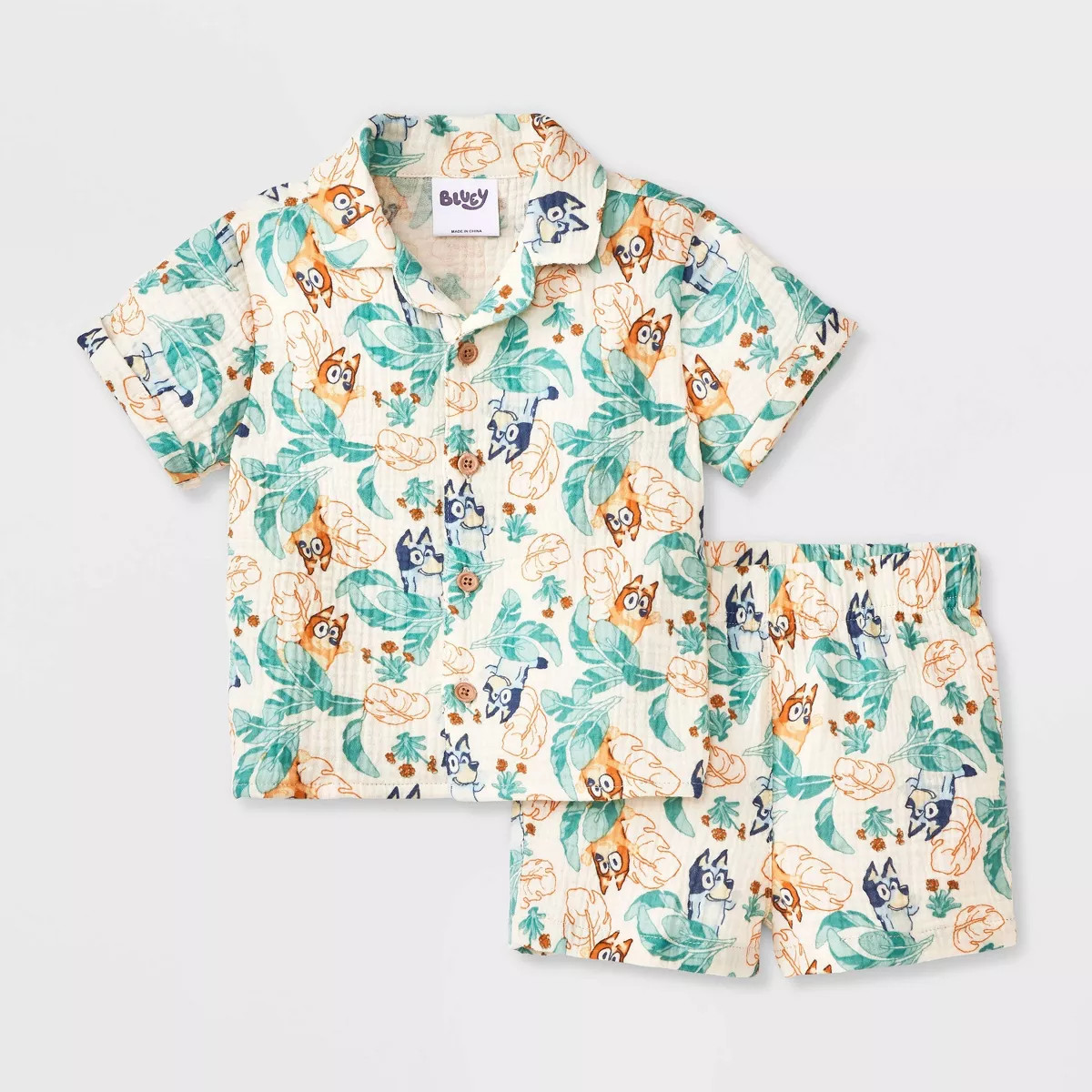 Baby Boys' 2pc Bluey Gauze Button-Up Top & Shorts Set - Ivory | Target