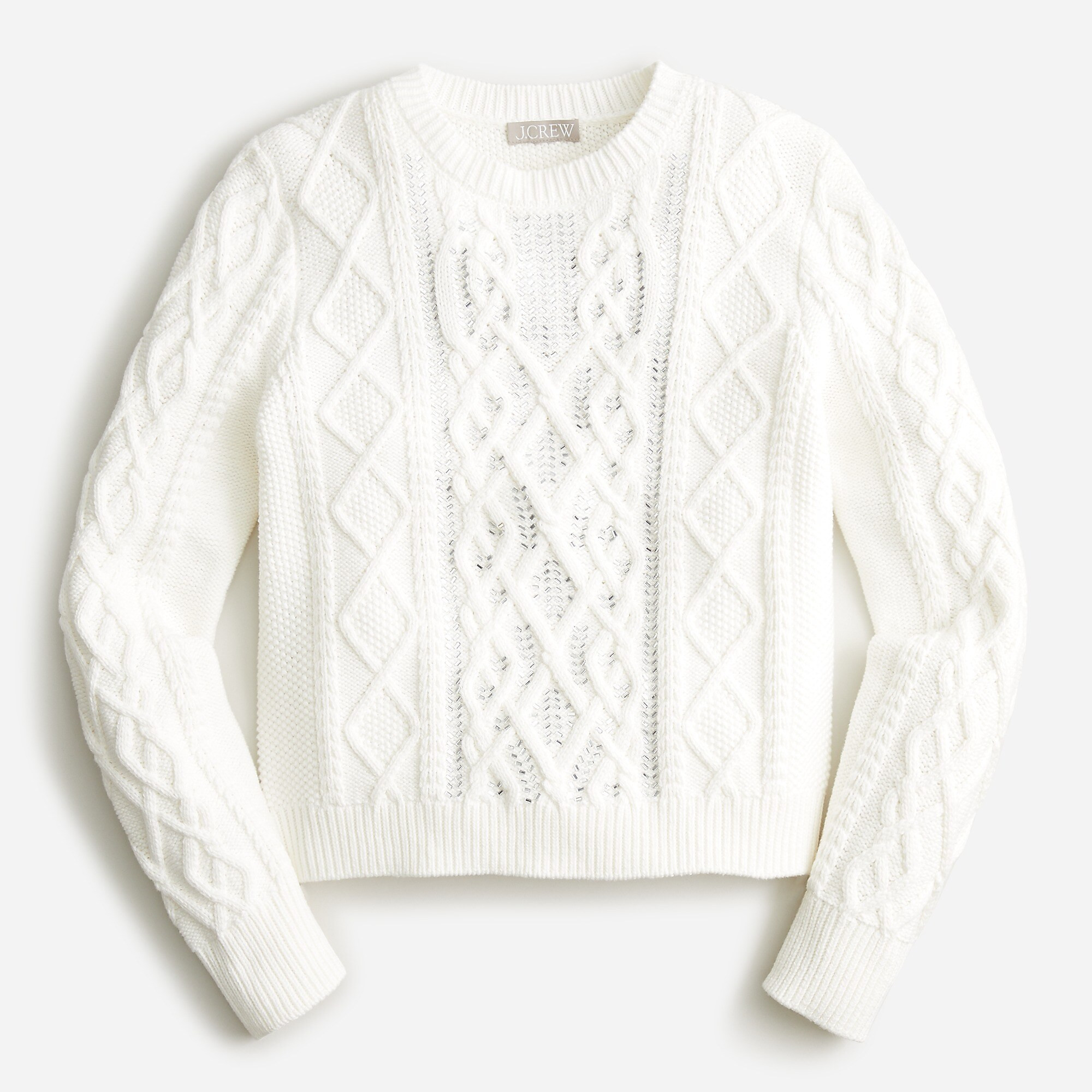 Cable-knit crewneck sweater with crystals | J. Crew US