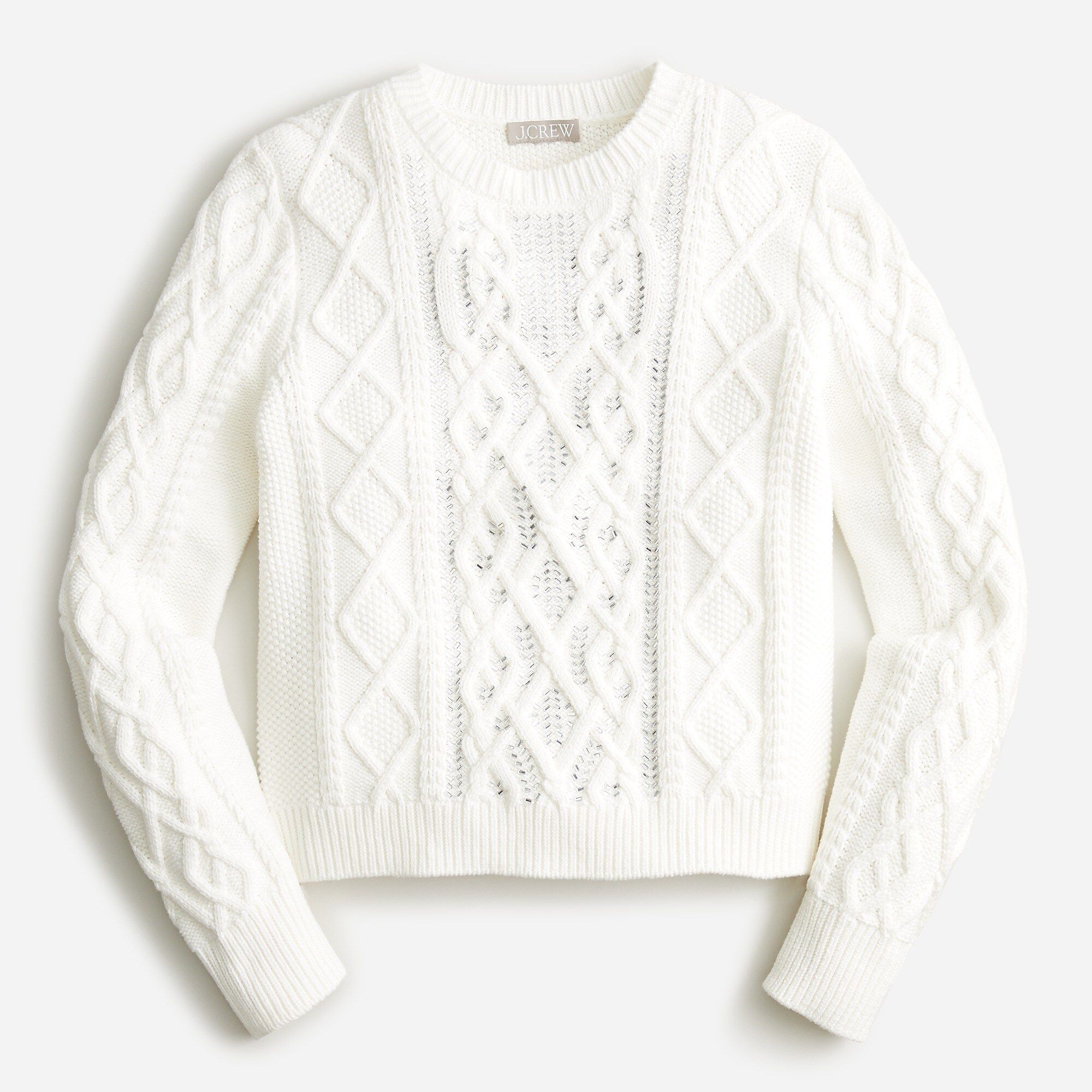 Cable-knit crewneck sweater with crystals | J.Crew US