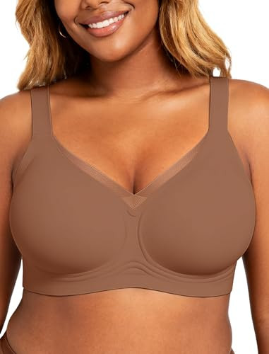 OEAK Womens Wireless Jelly Bras V Mesh Comfortable Bralette Supportive Tshirt Bra No Underwire Seamless Push Up Everyday Bras Khaki M | Amazon (US)