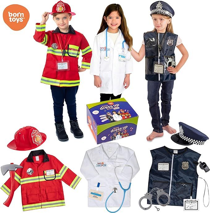 Born Toys Dress up Honorary First Responder 3 in 1 Deluxe Premium Trunk Dress up set,FIREMAN COST... | Amazon (US)