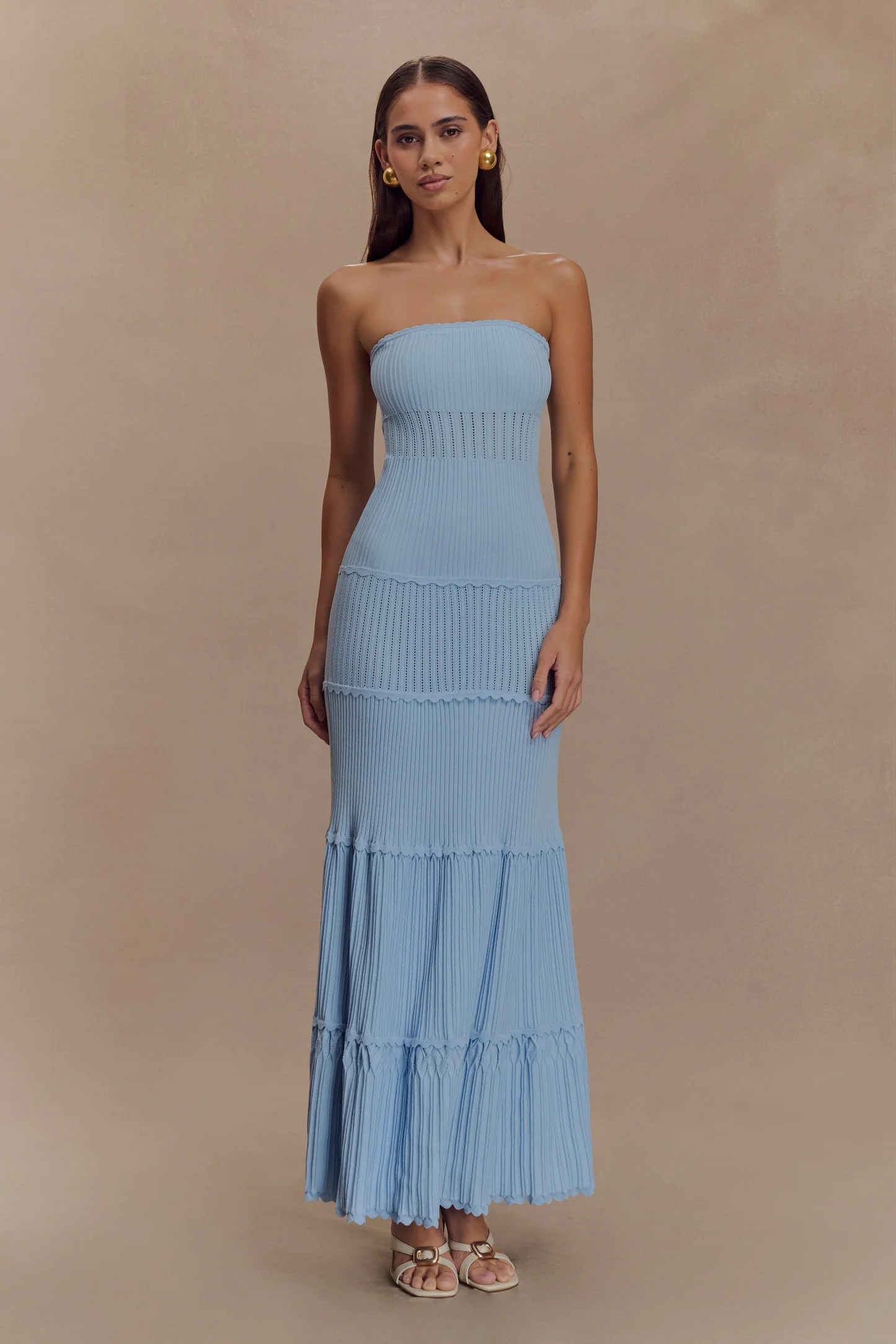 Pointelle Knit Maxi Dress - Cornflower Blue | MESHKI US
