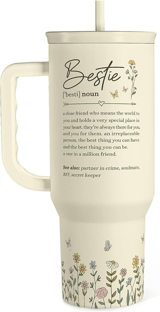 Best Friend Tumbler with Handle 40oz, Bestie Cups for Women Stainless Steel Coffee Travel Tumbler... | Amazon (US)