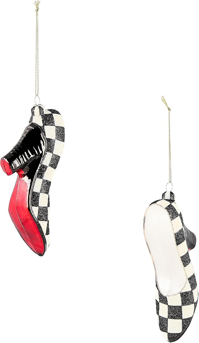 MACKENZIE-CHILDS Set of 2 Glass Ornaments, Christmas Tree Decorations, Black-and-White Courtly Hi... | Amazon (US)