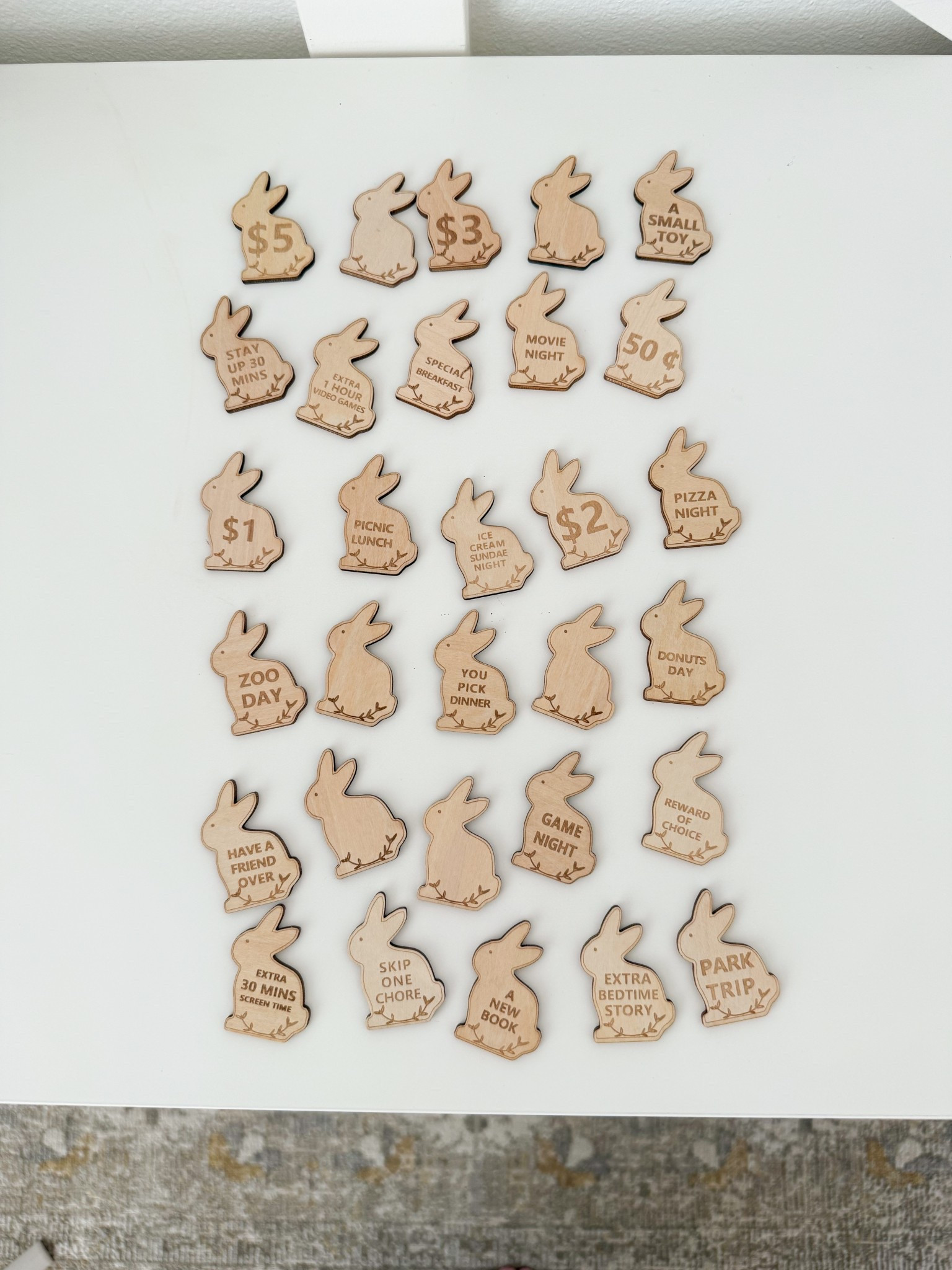 Easter Egg Fillers - Wood Easter Reward Tokens! 
These tokens are a cute alternative to candy! They have 6 blank ones to write on yourself

#LTKFindsUnder50 #LTKKids #LTKSeasonal