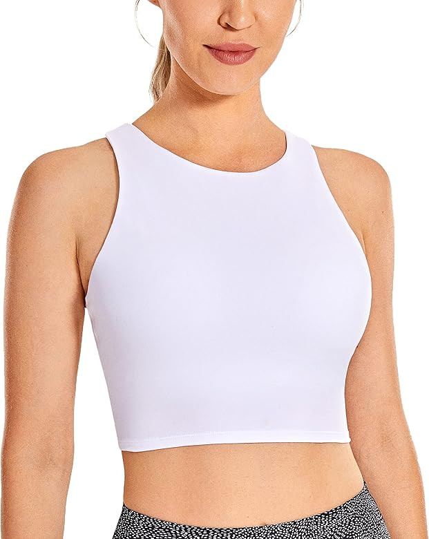 CRZ YOGA Women's High Neck Longline Sports Bra - Padded Racerback Yoga Bra Crop Tank Top with Built  | Amazon (US)