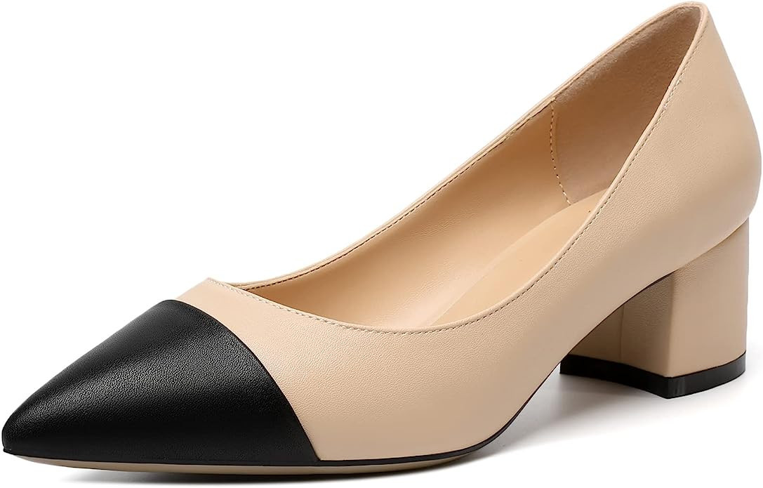 Zamikoo Women's Block Heel Pumps, Pointed Toe Slip on Classic Chunky Low Heel Cap Toe Dress Shoes... | Amazon (US)