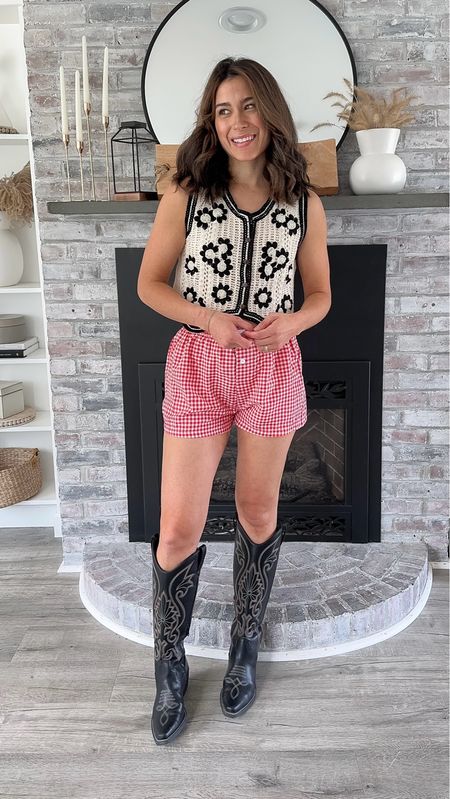 red gingham boxer shorts. 🍓 Love the boxer shorts trend for this summer and wanted to style mine a few ways! Size up in these shorts. I got a large. 

#amazonfinds #amazonfashion #amazonfashionfinds #boxershorts #summerfashioninspo #summerstyles #cowboyboots #amazon

#LTKFindsUnder50 #LTKStyleTip #LTKFindsUnder100