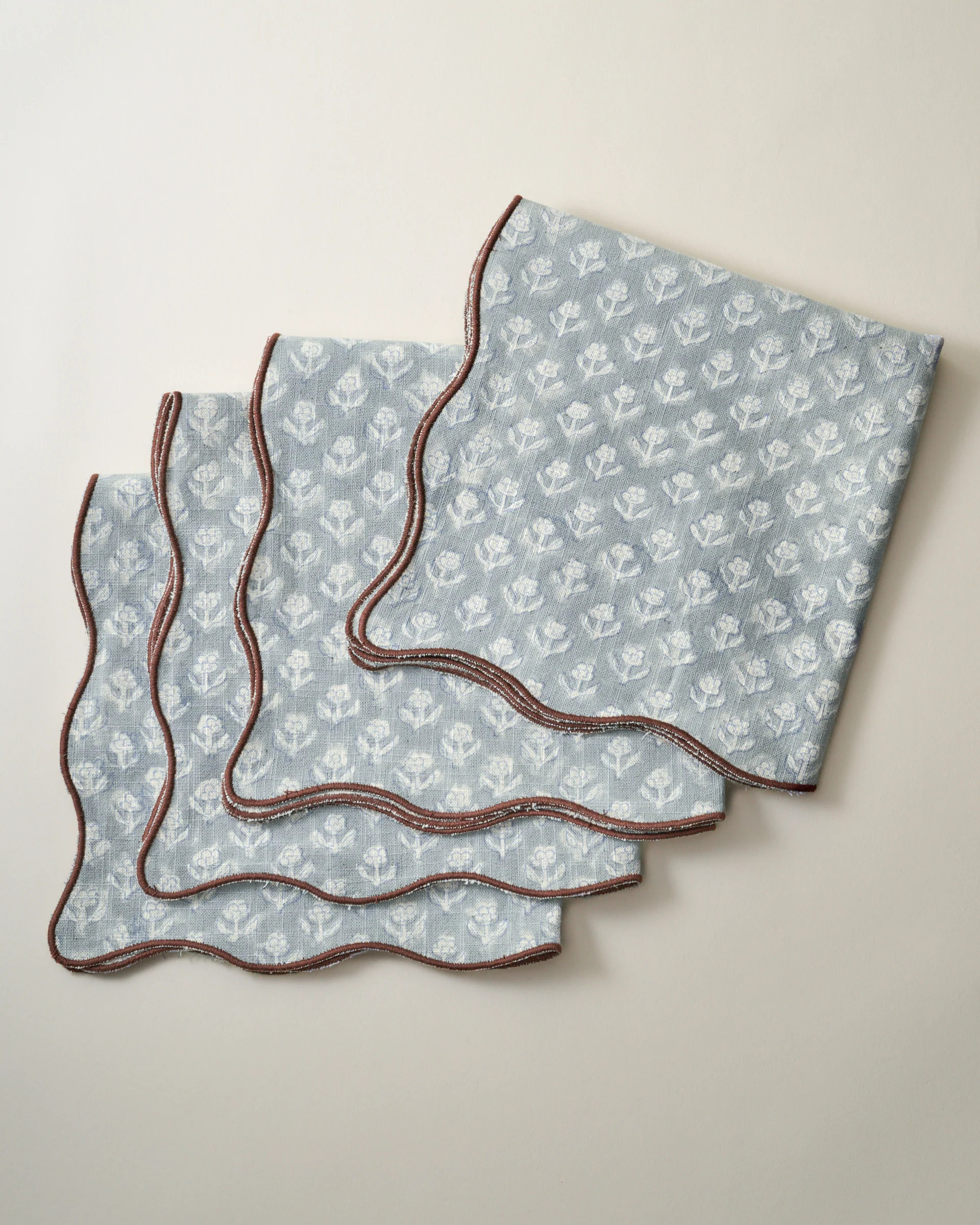 Dusty Blue Cosmos Block Printed Napkin Set of 4 | Magnolia