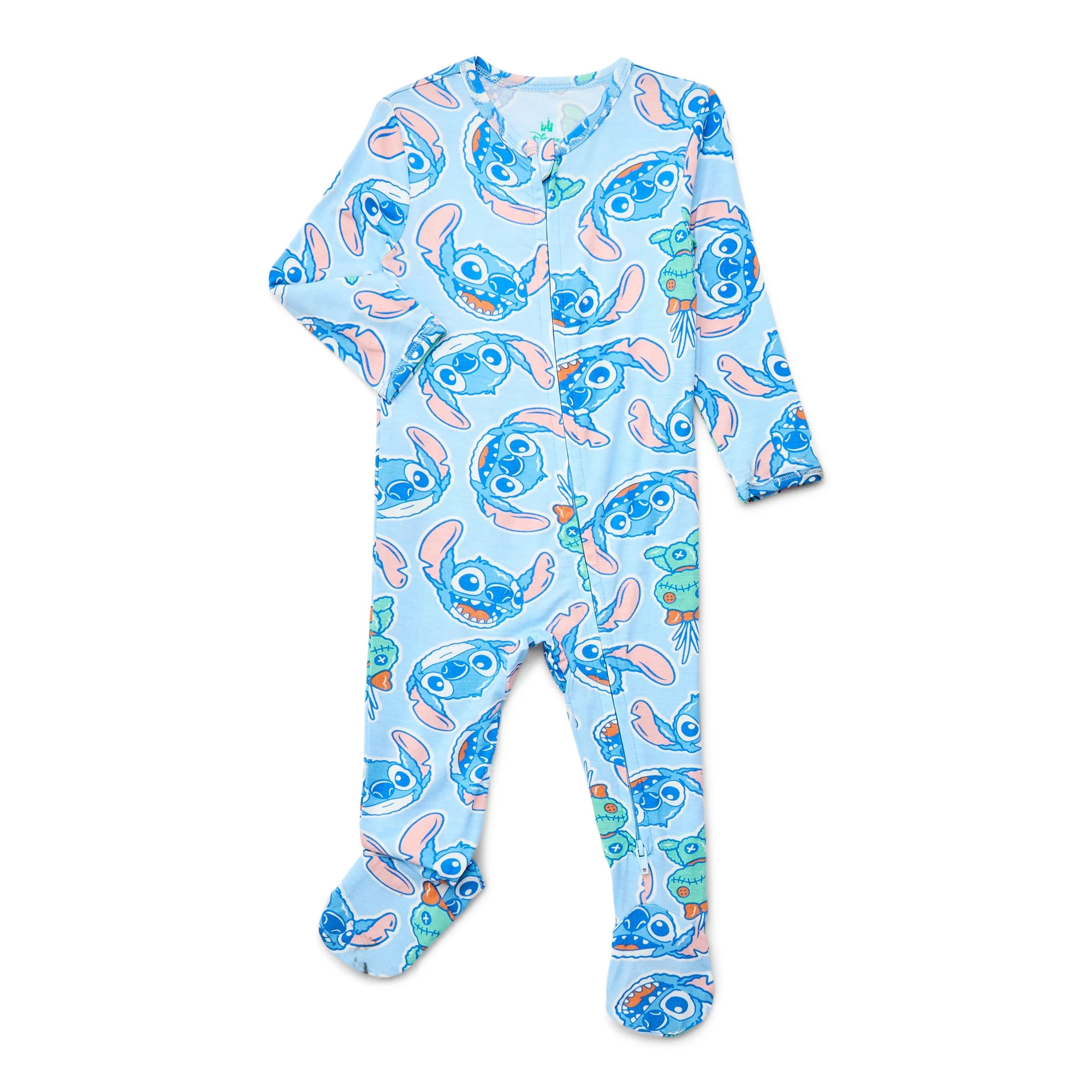 Disney Lilo and Stitch Baby Boys or Girls Two-Way Zip Front Footed Pajama One-Piece, Sizes 0-6/9M | Walmart (US)