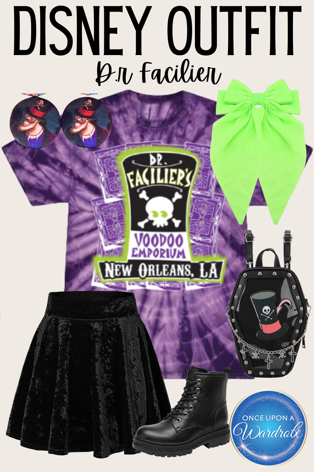 If villains are more your Disney style, this Dr. Facilier outfit would be so fun for Mickey’s Not-So-Scary Halloween Party or a Disney Destiny cruise. The mix of purple, black velvet, and neon green accessories gives a subtle Princess and the Frog vibe while still being comfortable for a full park day or night onboard. I also love that you could rewear every piece separately after your trip. ✨ 

 #LTKootd #LTKTravel