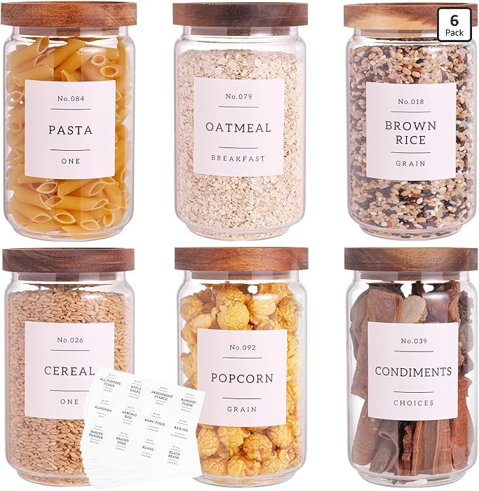 6 Set Glass Pantry Storage Jars with Acacia Airtight Lid - 23oz Thicken Glass Kitchen Canisters w... | Amazon (US)