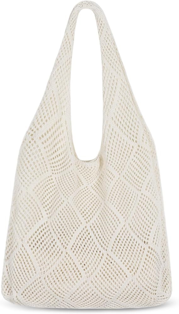 Crochet Tote Bag, Mesh Beach Bag Knit Summer Hobo Bag Vacation Boho Tote Bag for Women | Amazon (US)