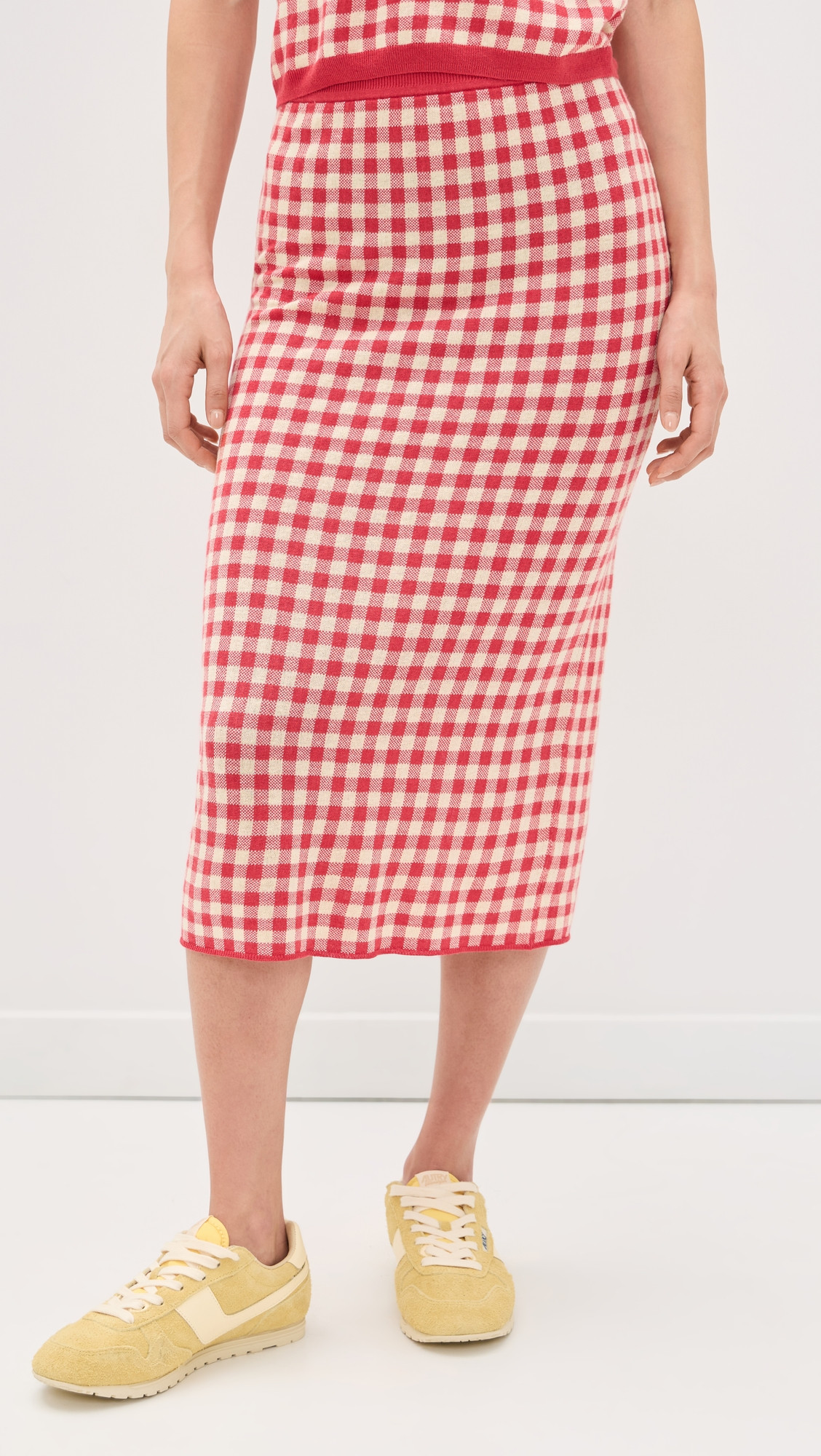 Guest in Residence Gingham Long Skirt Scarlet/Mist L | Shopbop