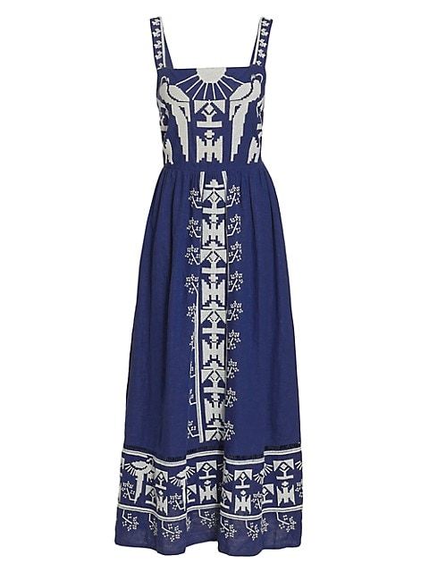 Navy Macaw Embroidered Maxi Dress | Saks Fifth Avenue