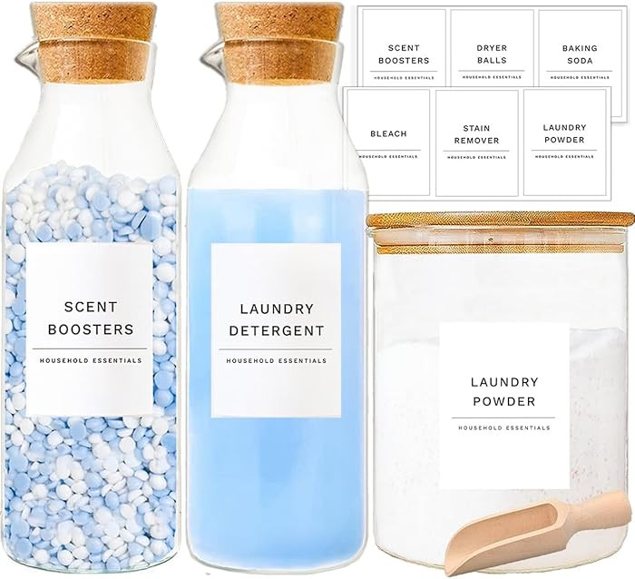 KOSKIMER Glass Laundry Detergent Dispenser Set, Liquid Detergent Containers, Scent Booster & Blea... | Amazon (US)