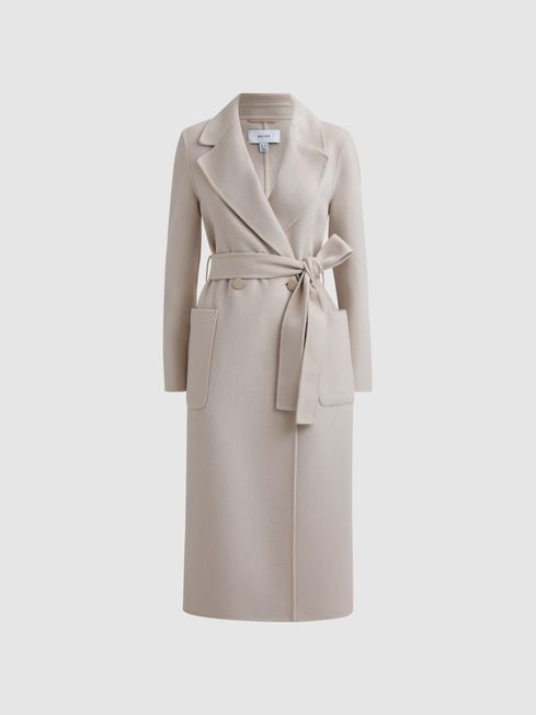 Reiss Stone Lucia Long Wool Blend Blindseam Coat | Reiss UK