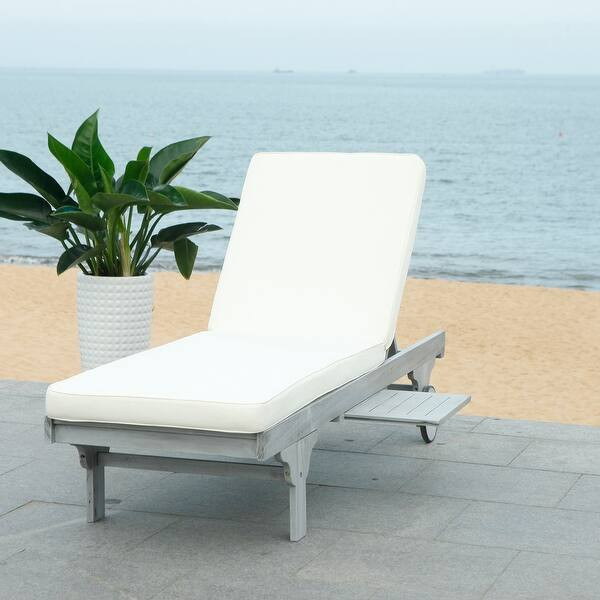 SAFAVIEH Outdoor Living Newport Grey/ White Adjustable Chaise Lounge - 27.6" x 78.7" x 14.2" | Bed Bath & Beyond