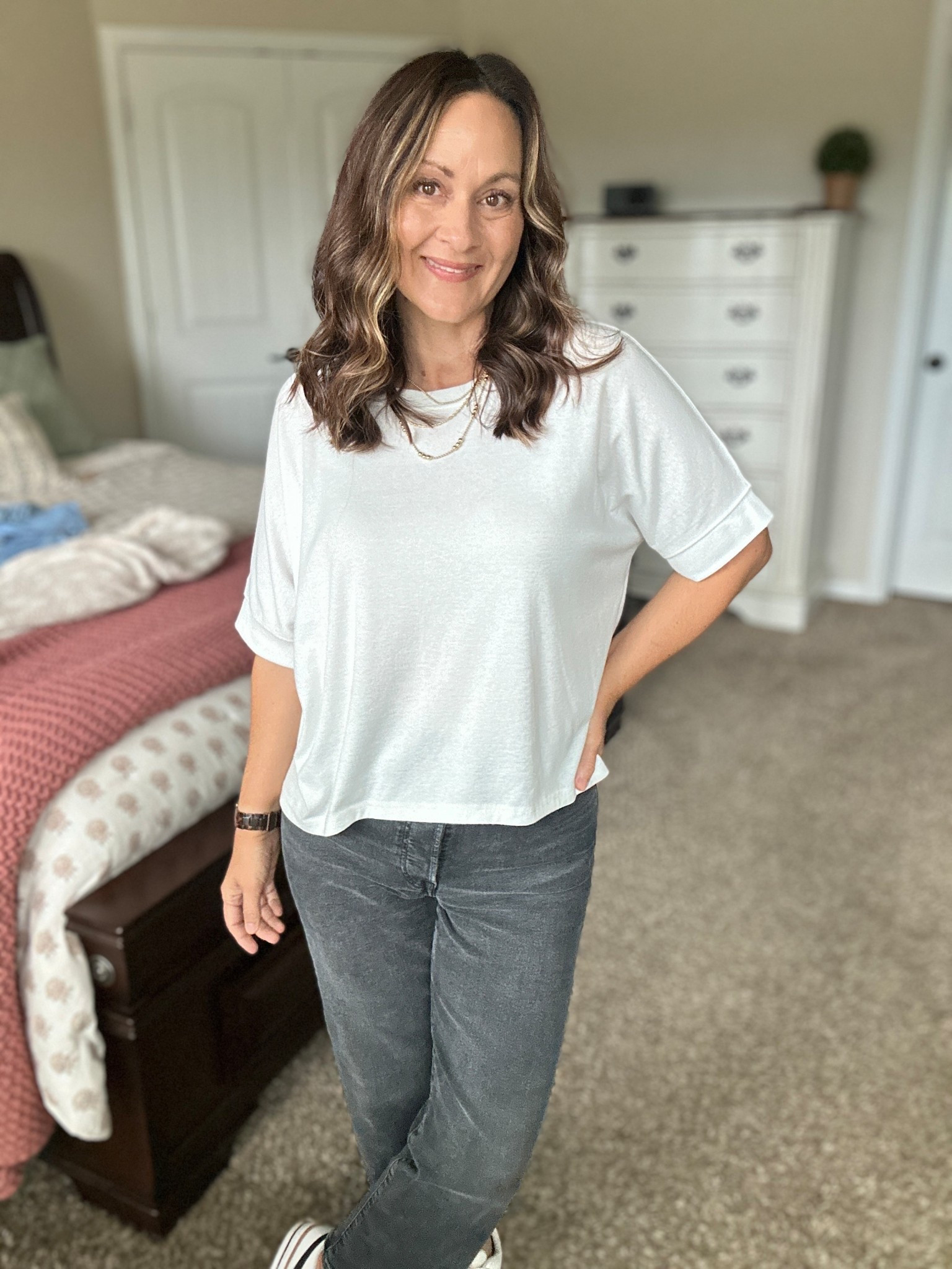 Good, non-see through white tees are hard to come by but I found a great one! Perfectly oversized without looking sloppy, though you can size up one for a slouchier fit. 

I love this tee so much that I went ahead and ordered it in multiple colors! 

For sizing, I’m 5’4, 140 pounds and wearing a size small. 

#LTKFindsUnder50 #LTKStyleTip #LTKOver40