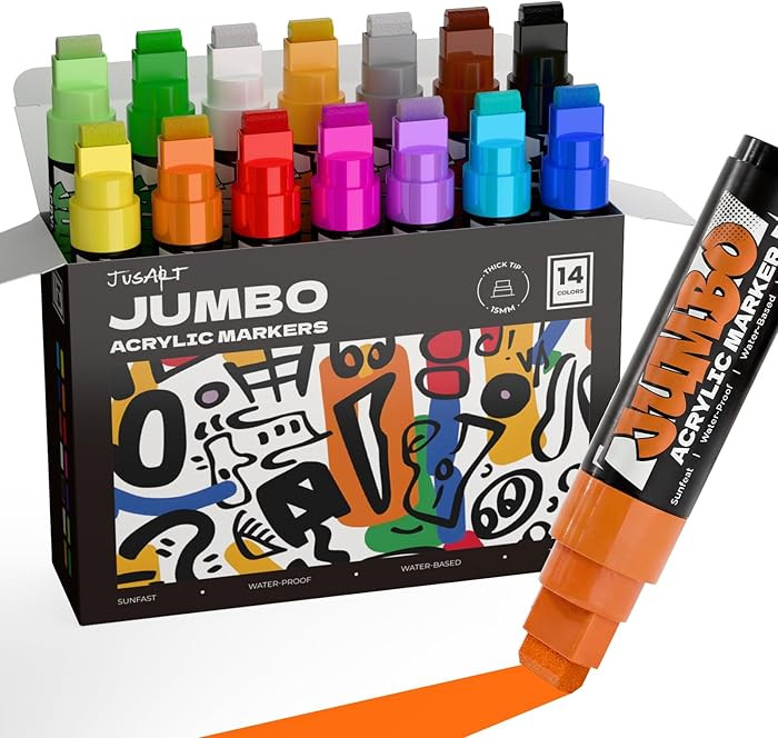 JusArt 14 Colors Jumbo Markers for Quick Bold Poster Banner Sign Lettering and Coloring, 15mm Wid... | Amazon (US)